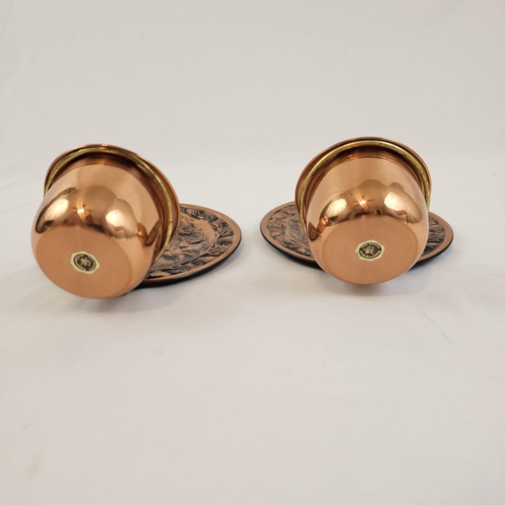 Vintage Coppercraft Candle Holder Pair Wall Pocket Planter Hunting Dogs - Picture 9 of 13